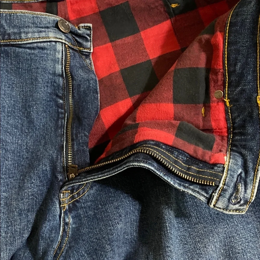 Lands' End Men Relaxed Dark Blue square Rigger Jeans lined 42 winter casual cozy